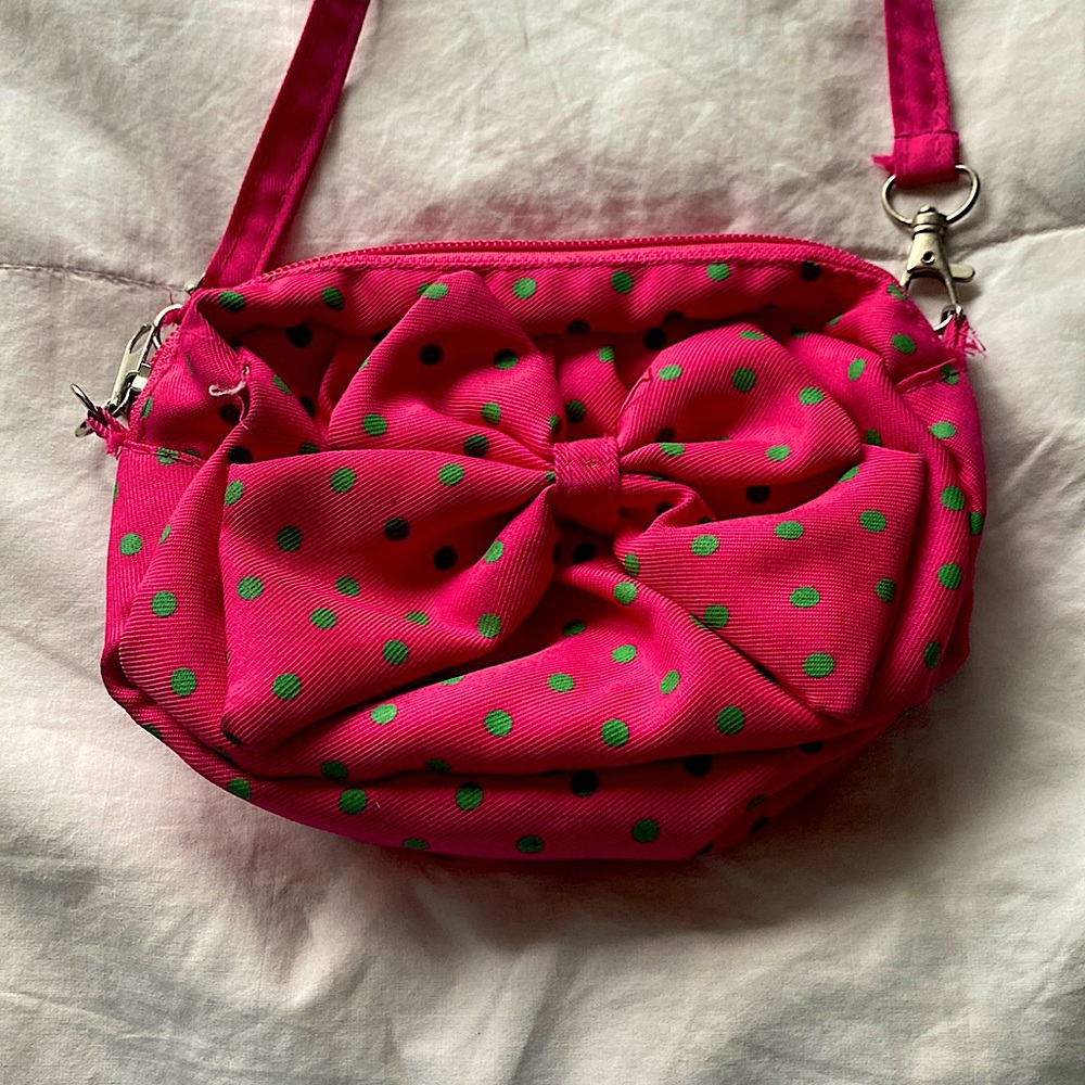 Pink and Green hand bag with clip on straps